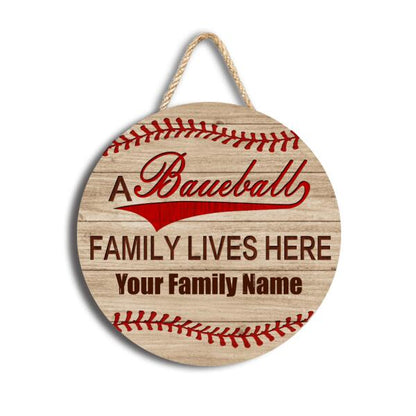 A Baseball Family Lives Here - Personalized Door Sign