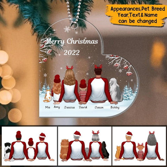 Merry Christmas - Personalized Family Back View Pajamas In Snow Acrylic Ornament