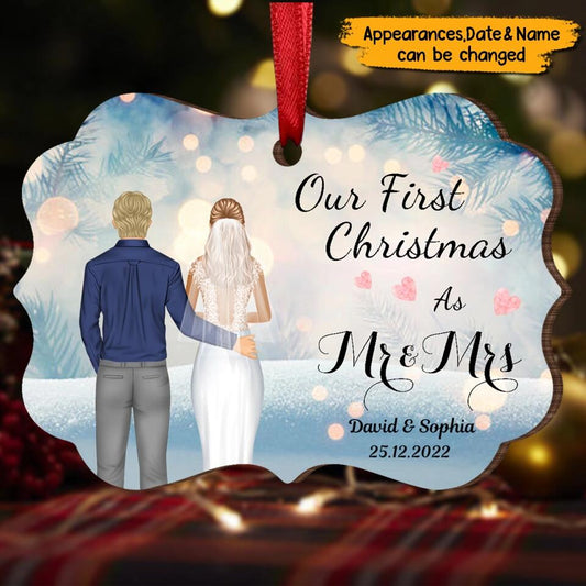 First Christmas As Mr & Mrs - Personalized Wooden Ornament - Christmas Gift For Couples