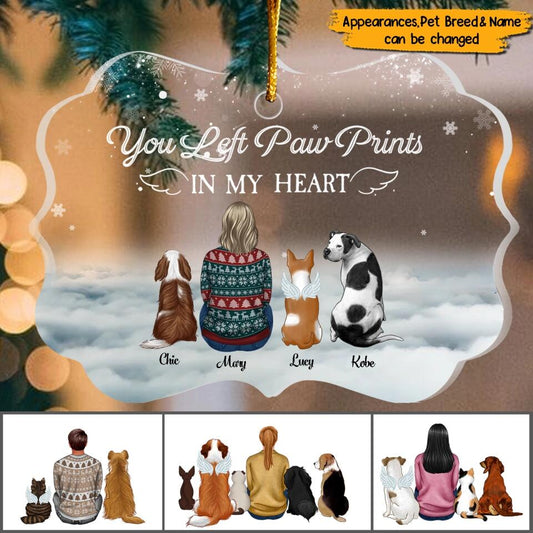 You Left Paw Prints In My Heart - Personalized Dog/Cat Memorial Acrylic Ornament - Christmas Memorial Gift For Dog Lovers, Dog Mom, Dog Dad