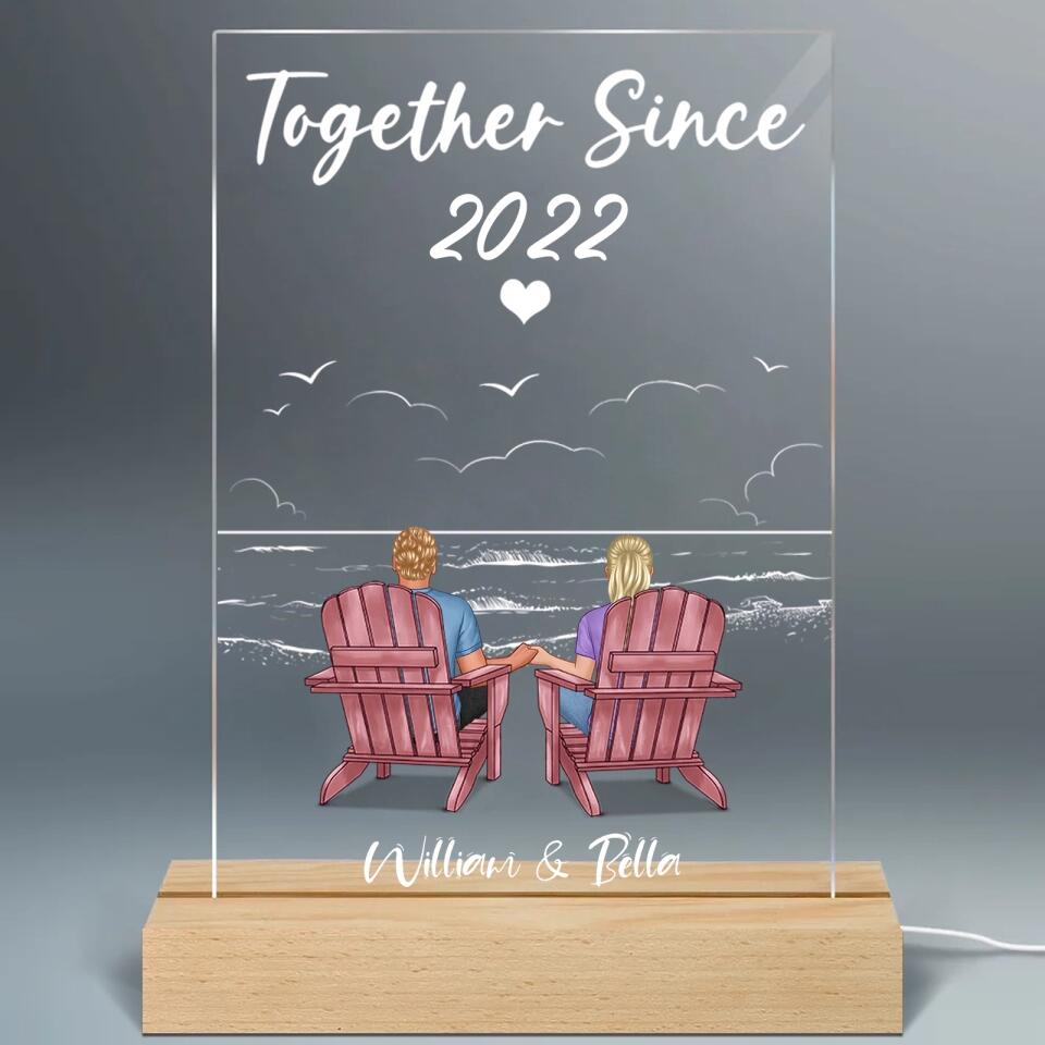 Back View Couple Sitting Beach Landscape - Personalized Plaque LED Night Light