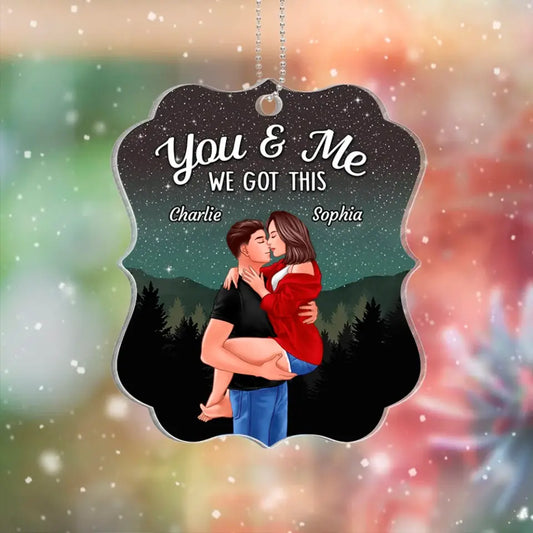 Man Holding Woman Kissing Gift For Him For Her Personalized Acrylic Ornament