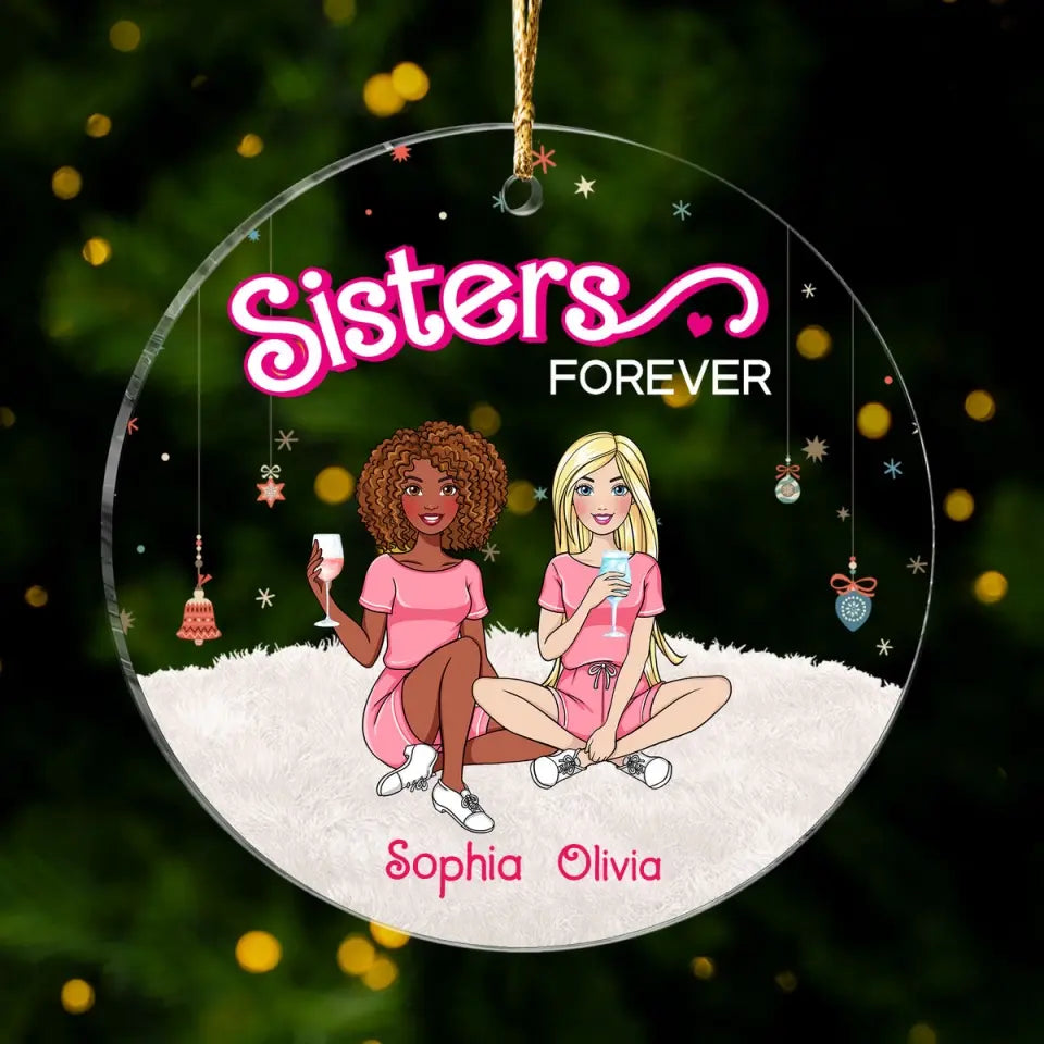 Pink Doll Friend - Besties Forever - Personalized Circle Acrylic Ornament
