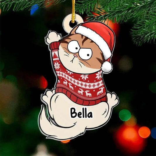 Cat Into The Holiday Spirit - Cat Personalized Custom Ornament - Acrylic Custom Shaped - Christmas Gift For Pet Owners, Pet Lovers