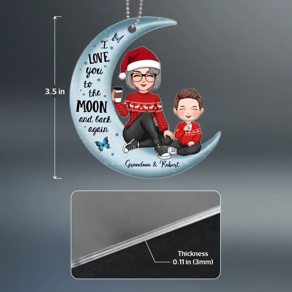 Cute Grandma & Grandkid On Moon Christmas Gift Personalized Acrylic Ornament