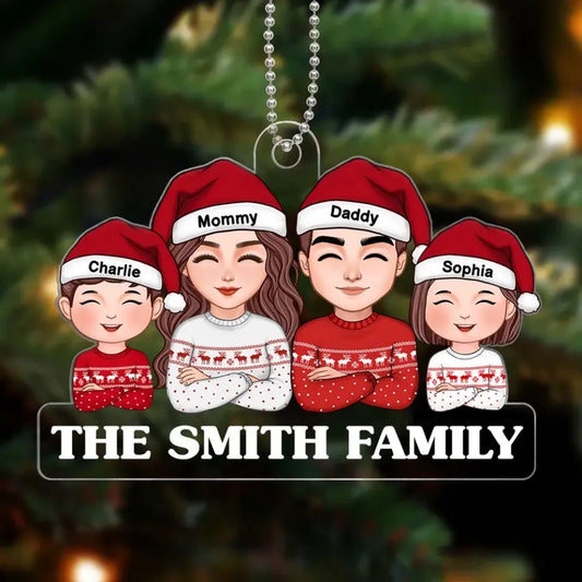 Whole Family Dad Mom Kids Crossed Hands Christmas Decor Personalized Acrylic Ornament