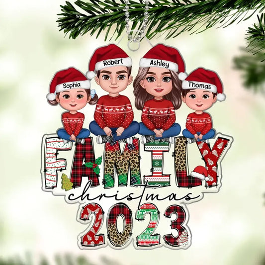 Family Christmas 2023 Doodle Letter Personalized Acrylic Ornament
