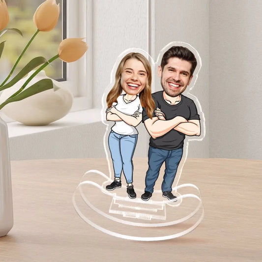 [BUY 1, GET 1 FREE] Caricature Couple Photo Inserted Gift For Him Gift For Her Personalized Acrylic Shaking Stand