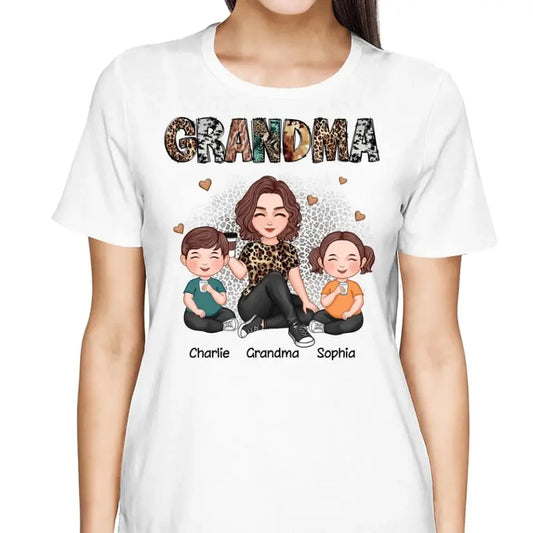 Grandma Sitting With Grandkids Gift For Grandma Animal Patterns Personalized Shirt