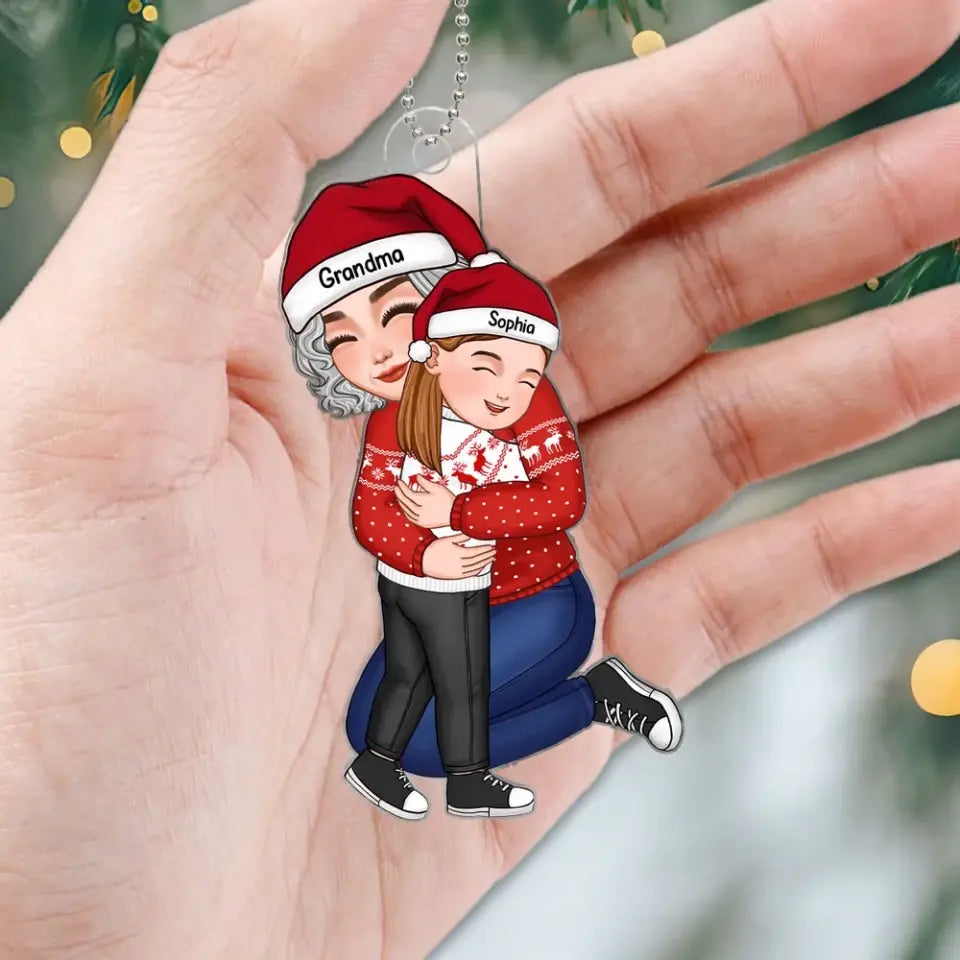 Cute Grandma Hugging GrandKid Christmas Gift For Granddaughter Grandson Personalized Acrylic Ornament