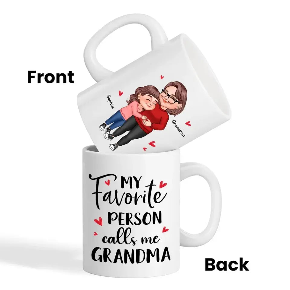 My Favorite People Call Me Grandma Cartoon Grandma Grandkids Hugging Personalized Mug