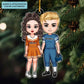 American Football Couple - Personalized Custom Mica Ornament - Christmas Gift For Couple