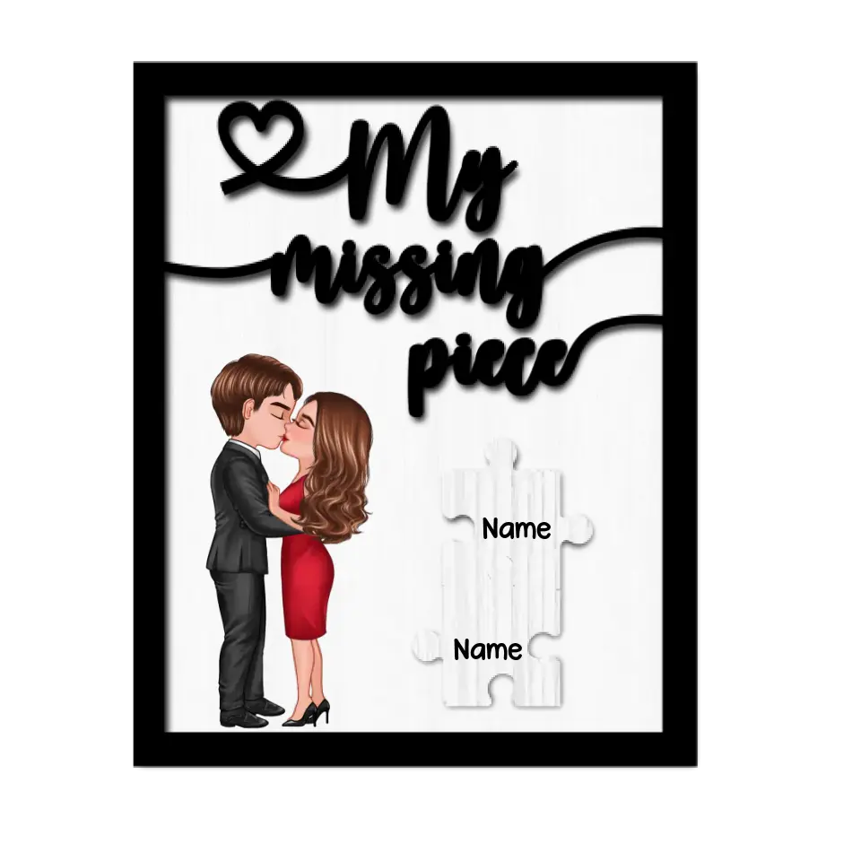 Couple Kissing My Missing Piece Valentine‘s Day Gifts by Occupation Gift For Her Gift For Him Firefighter, Nurse, Police Officer Personalized 2-Layer Wooden Plaque
