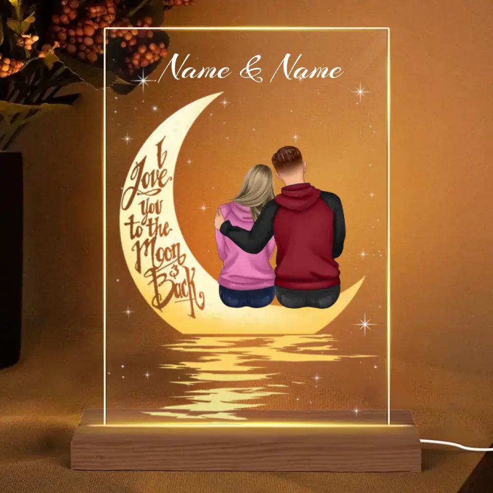 Couple Back View In The Moonlight Personalized Plaque LED Night Light