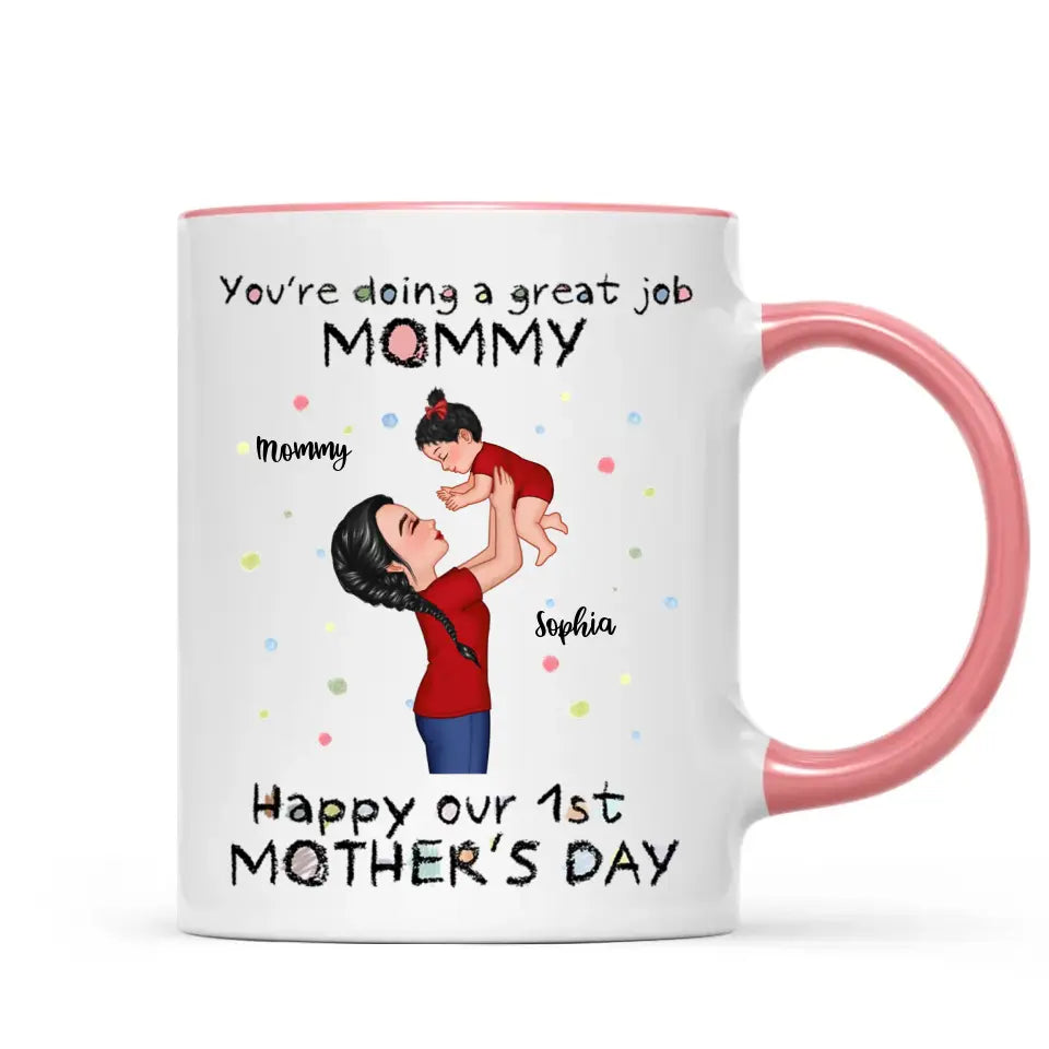 Happy 1st Mother's Day Mom And Kids Personalized Mug, Gift For Mom