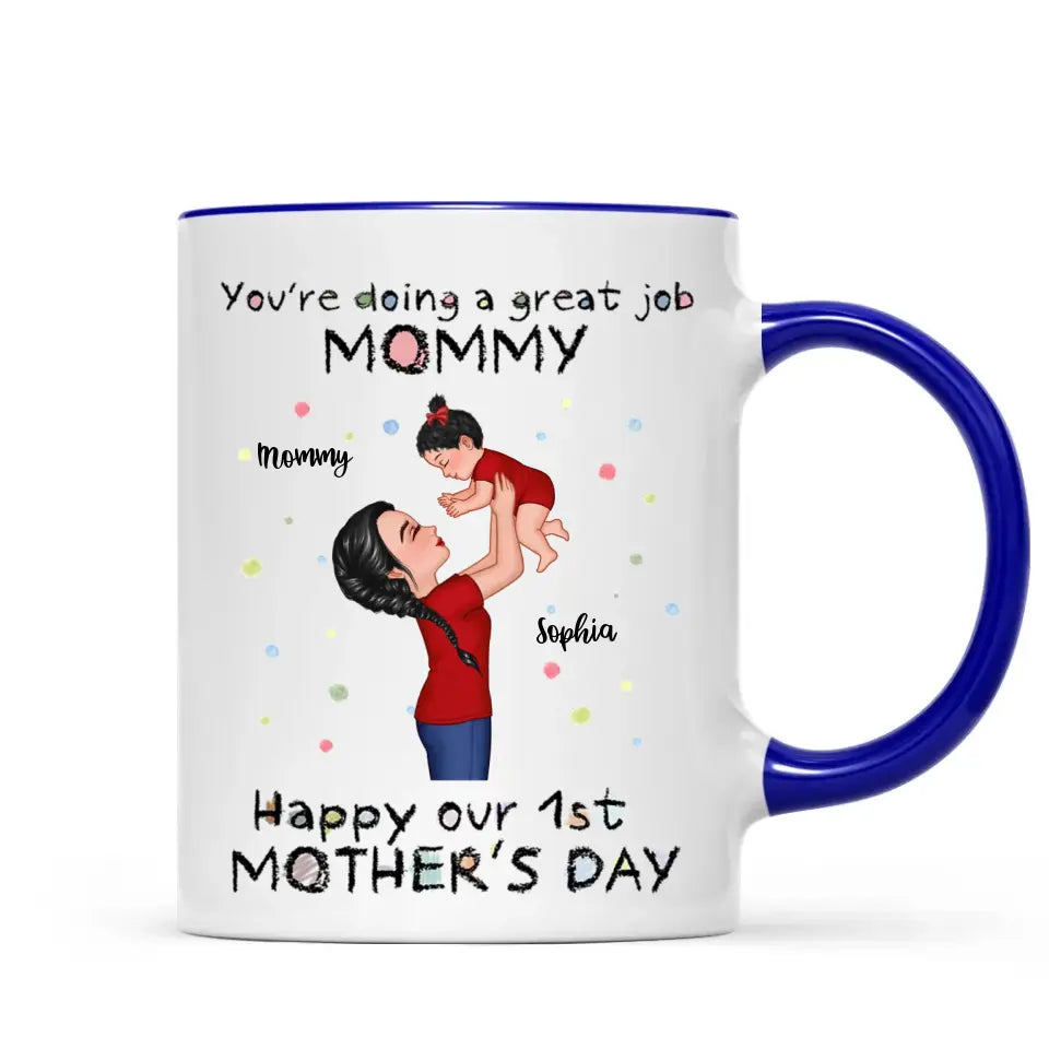 Happy 1st Mother's Day Mom And Kids Personalized Mug, Gift For Mom