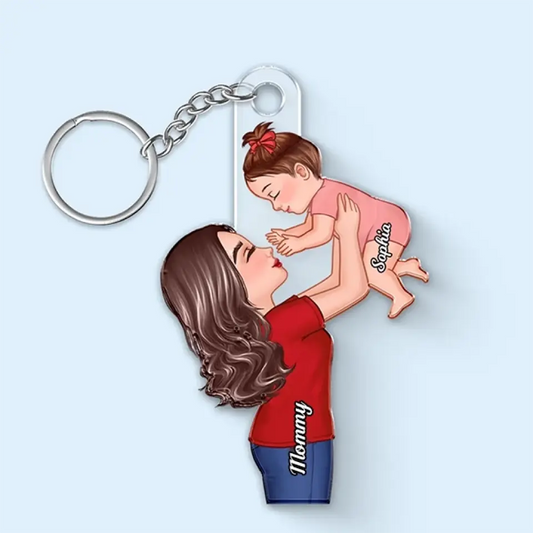 Grandma Mom Lifting Kid Personalized Acrylic Keychain, Mother's Day Gift