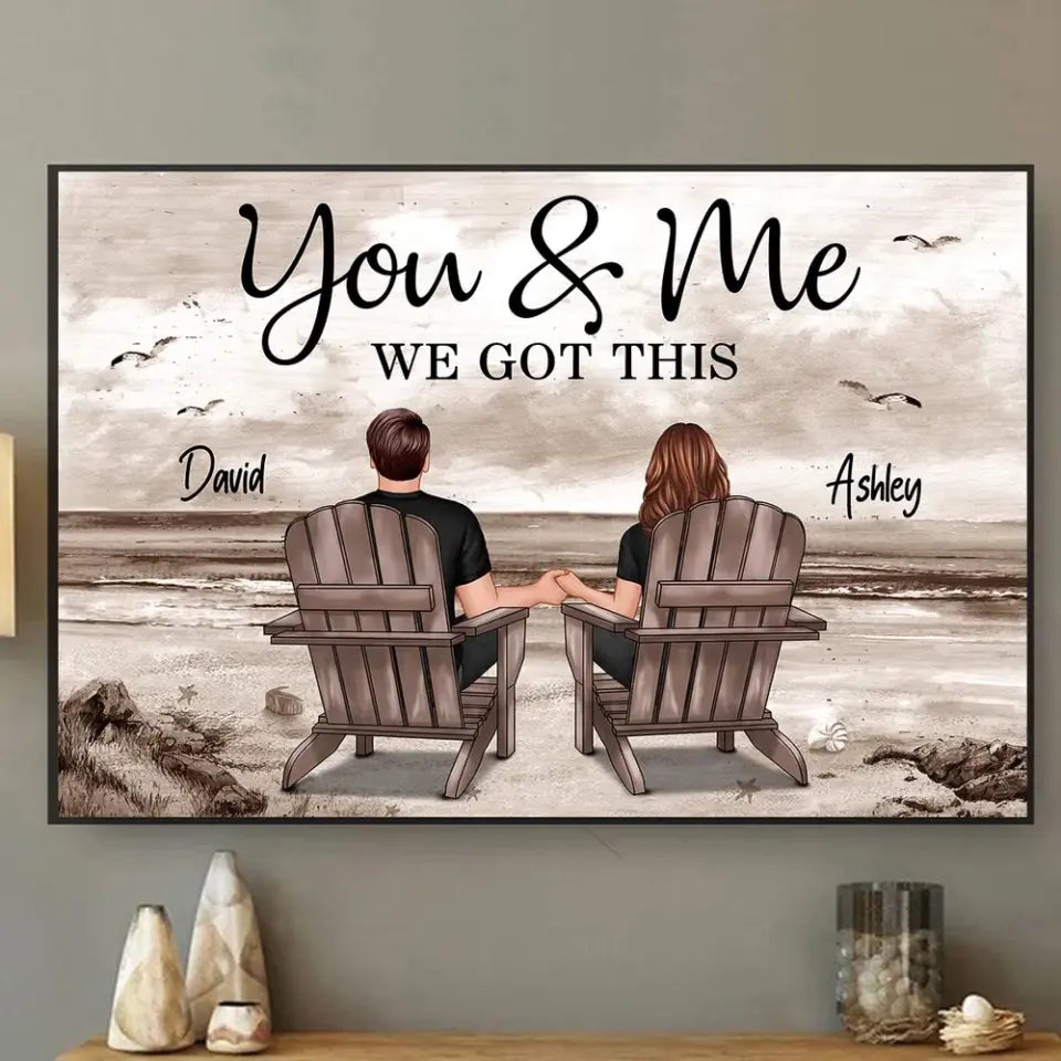 Couple Beach Landscape Retro Vintage Personalized Poster, Anniversary Gift For Couple, Gift For Him, Gift For Her
