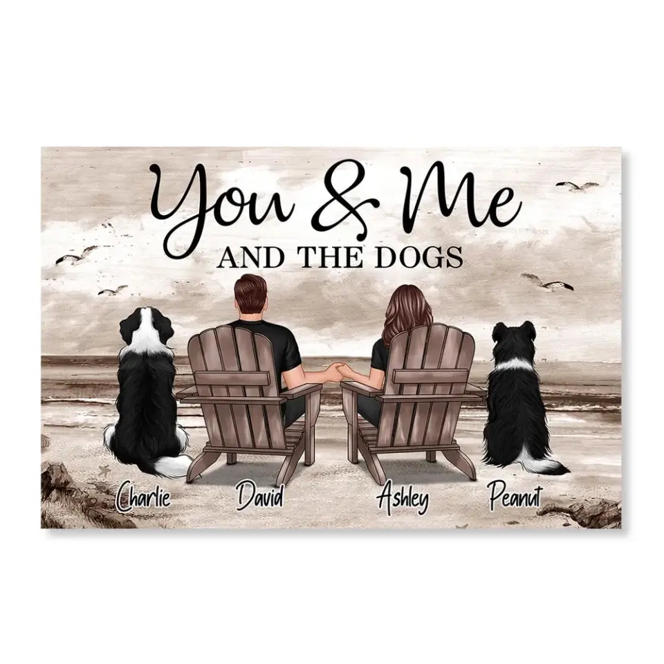 Retro Vintage You Me And The Dogs Back View Couple Sitting Beach Landscape Personalized Horizontal Poster