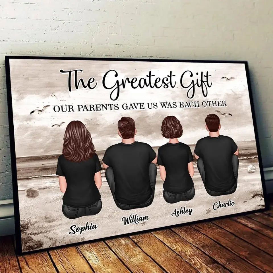 Brothers Sisters Siblings Retro Vintage Beach Landscape Personalized Horizontal Poster