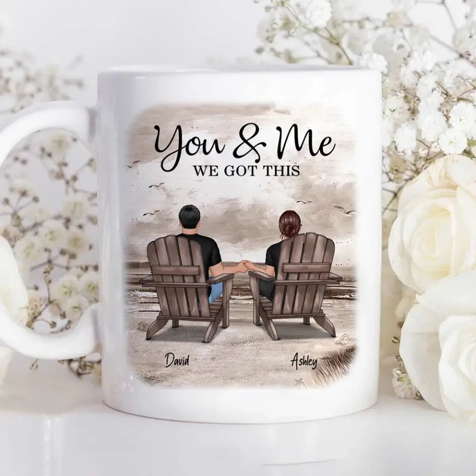 Couple Beach Landscape Retro Personalized Mug, Anniversary Gift For Couple, Gift For Him, Gift For Her
