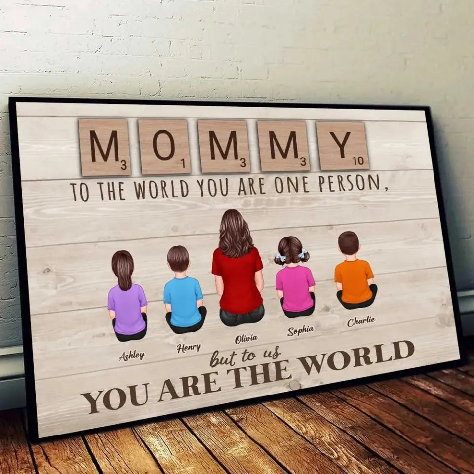 Mom Grandma You Are The World Alphabet Tiles Family Back View Personalized Horizontal Poster