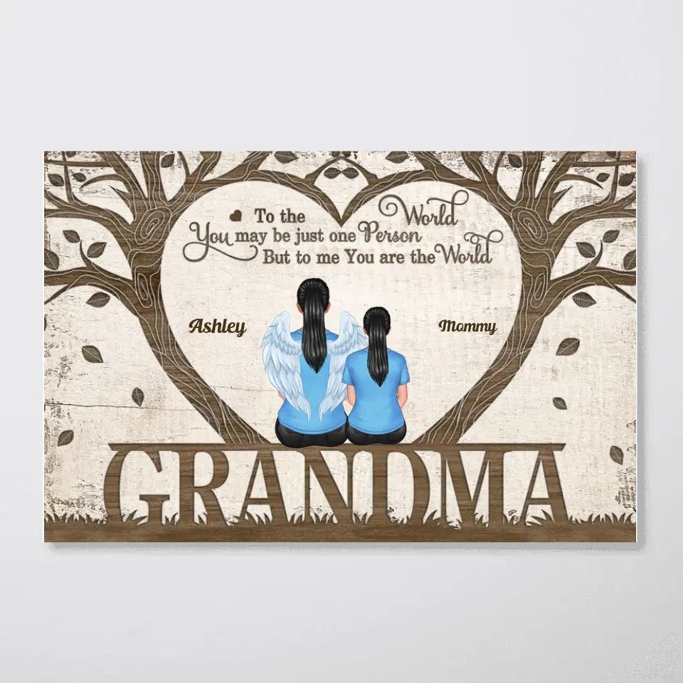 You Are The World Back View Grandma Grandchildren Sitting Under Tree Personalized Horizontal Poster