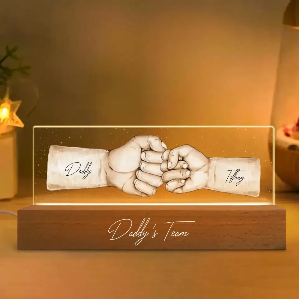Daddy's Team Fist Bump Personalized Acrylic LED Night Light