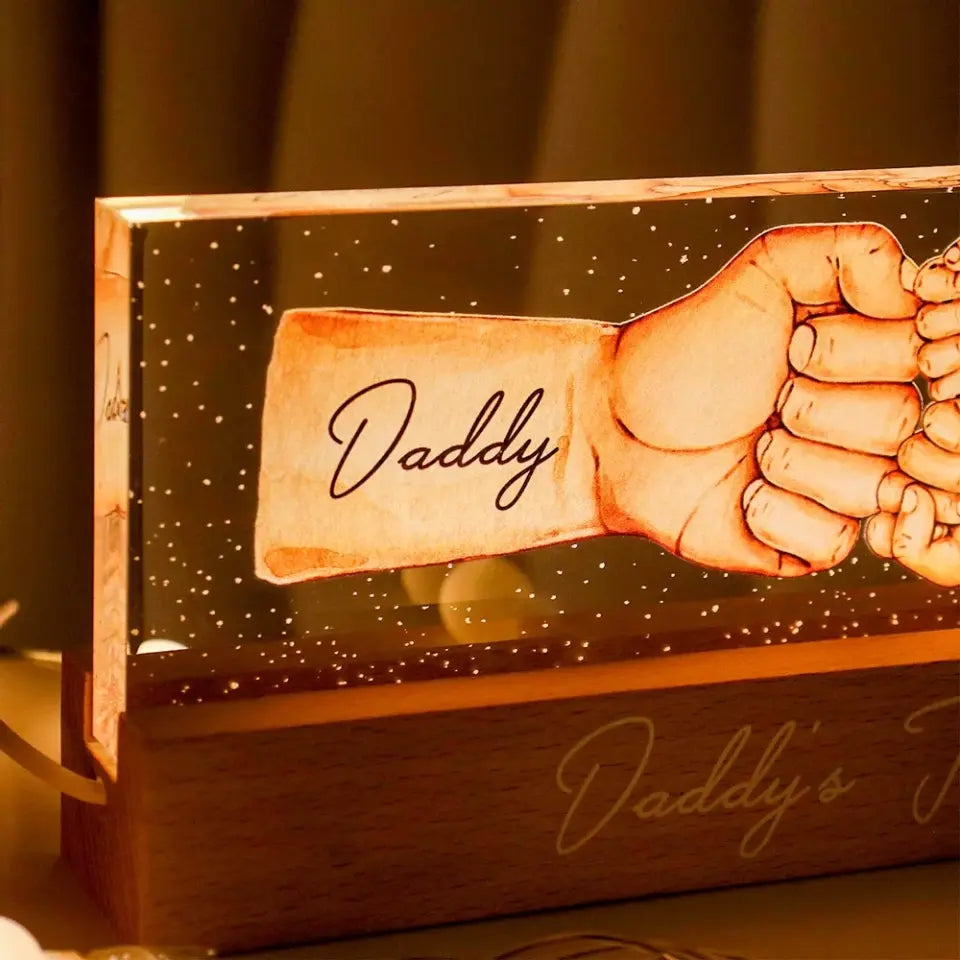 Daddy's Team Fist Bump Personalized Acrylic LED Night Light