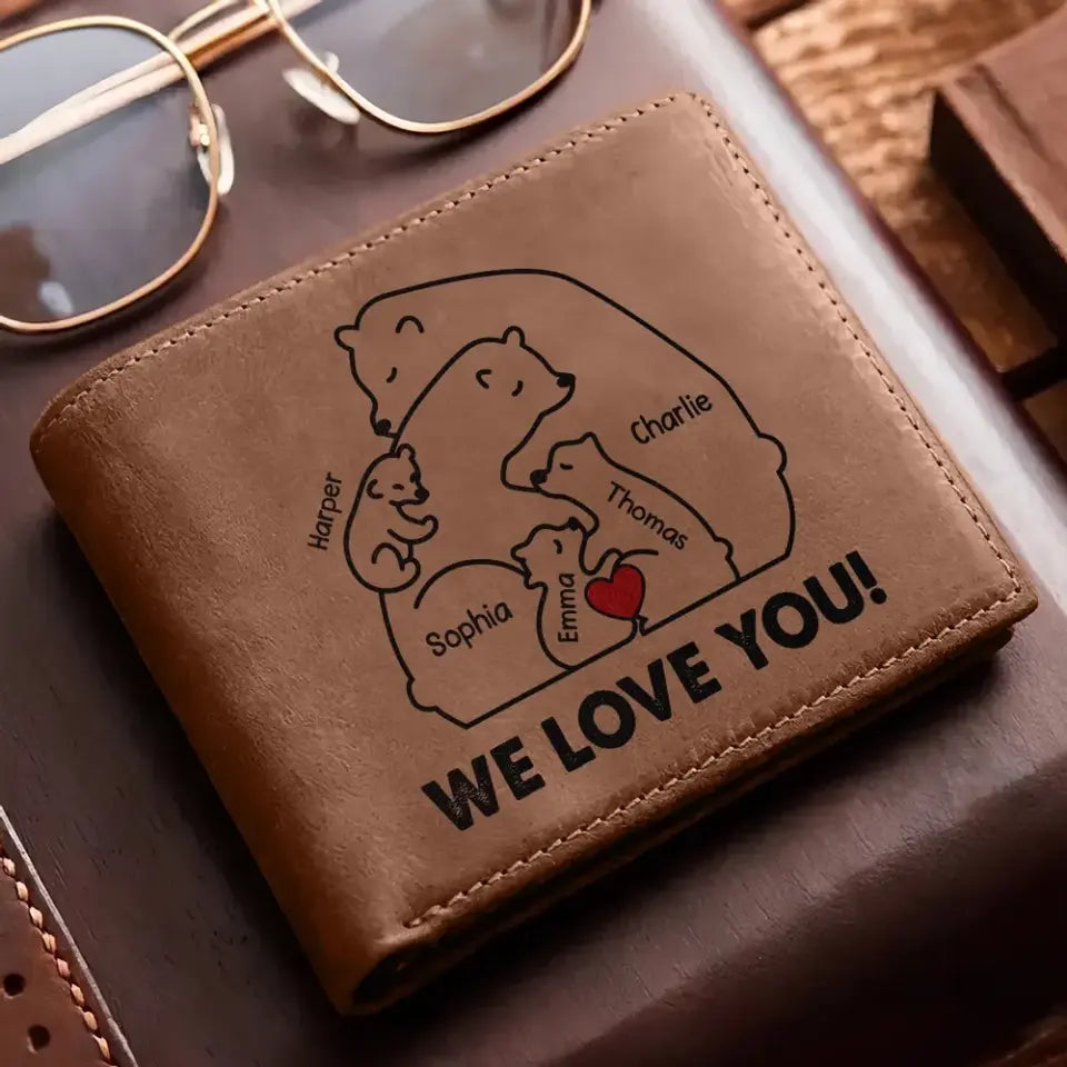 Cuddling Bear Family Mama Bear Papa Bear Personalized Printed Leather Wallet