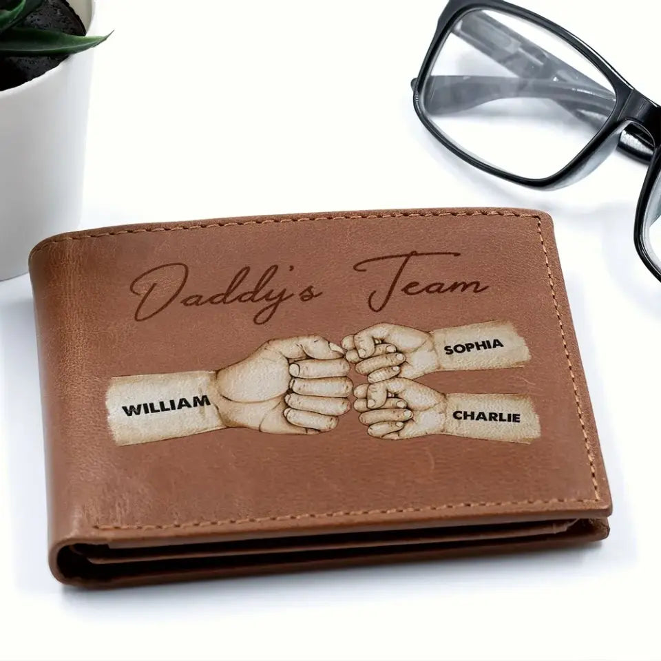 Daddy‘s Team Fist Bump Best Dad Ever Father’s Day Gift Personalized Printed Leather Wallet