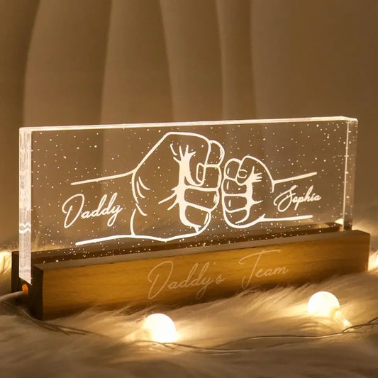 Dad Grandpa And Kids Fist Bump Outline Personalized Acrylic LED Night Light