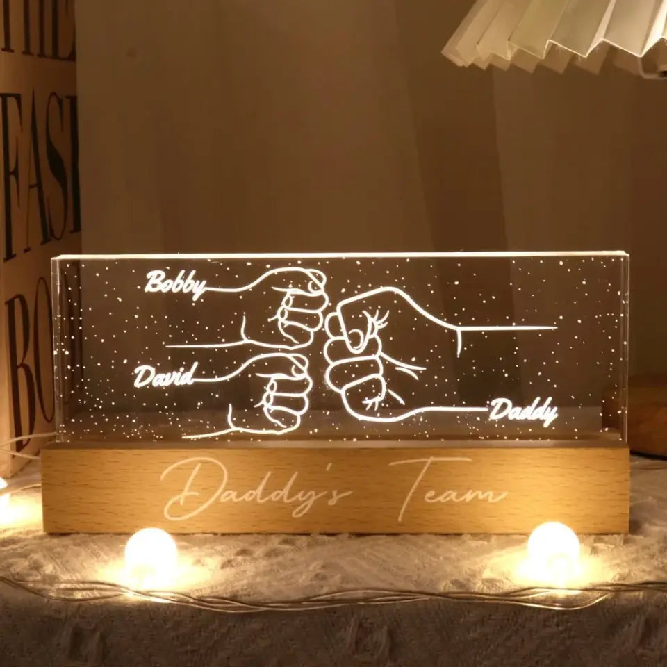 Best Dad Ever Fist Bump Outline Hands Personalized Acrylic Block LED Night Light