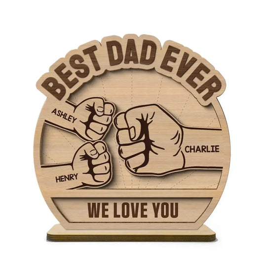 Daddy‘s Team Fist Bump Father’s Day Gift For Husband Dad Personalized 2-Layer Standing Wooden Plaque