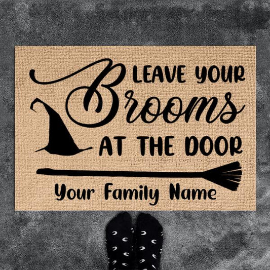Leave Your Brooms at The Door - Personalized Welcome Witches Door Mat