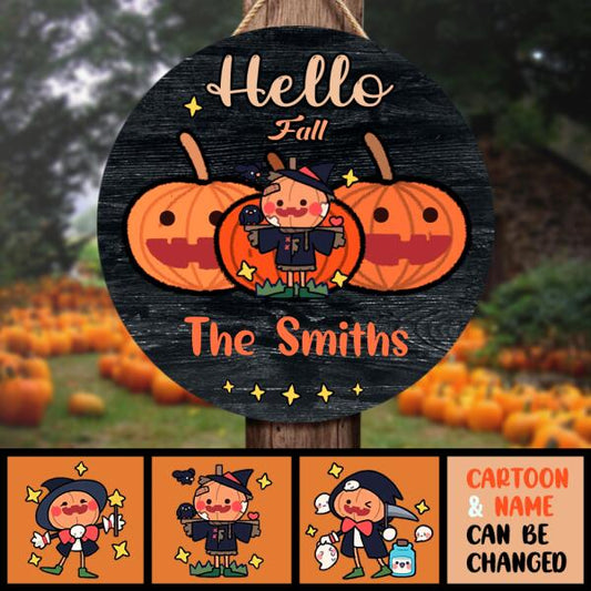 Hello Fall - Personalized Funny Circle Garden Sign