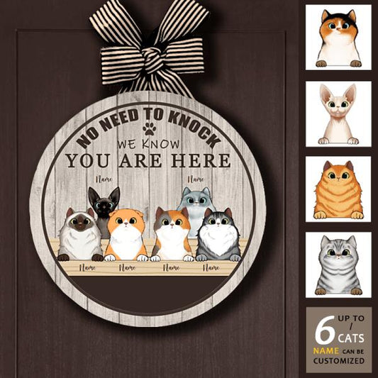 No Need To Knock - Personalized  Funny Cat Door Sign(UP TO 6 CATS)