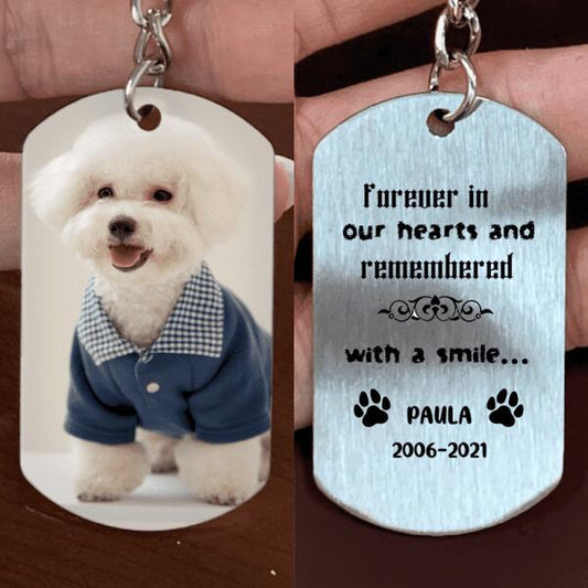 Forever in Our Hearts and Remembered with A Smile - Pet Memorial Keychain