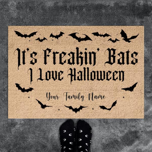 Its Freakin Bats I Love Halloween - Gothic Funny Personalized Door Mat