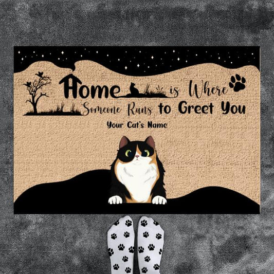 Home is Where Someone Runs to Greet You - Personalized Door Mat