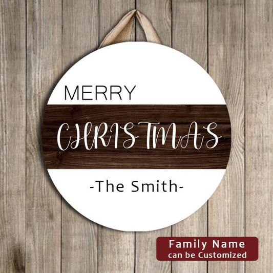 Merry Christmas.Family Name can be Customized - Door Sign