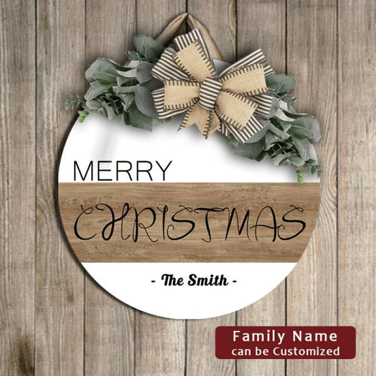 Merry Christmas.Family Name can be Customized - Door Sign