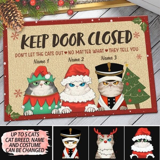 Keep Door Closed - Christmas Funny Personalized Cat Decorative Mat(Up to 5 Cats)