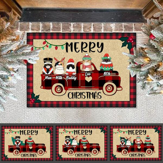 Merry Christmas - Holiday Funny Personalized Cat Decorative Mat(Up to 5 Cats)