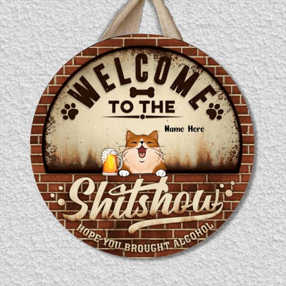 Welcome To The Shitshow - Personalized Cat Christmas Door Sign