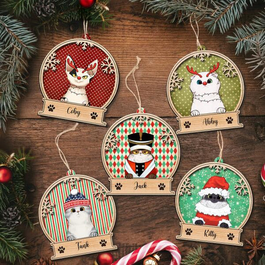 Personalized Cat Wooden Christmas Ornament - Gift for Pet Lovers