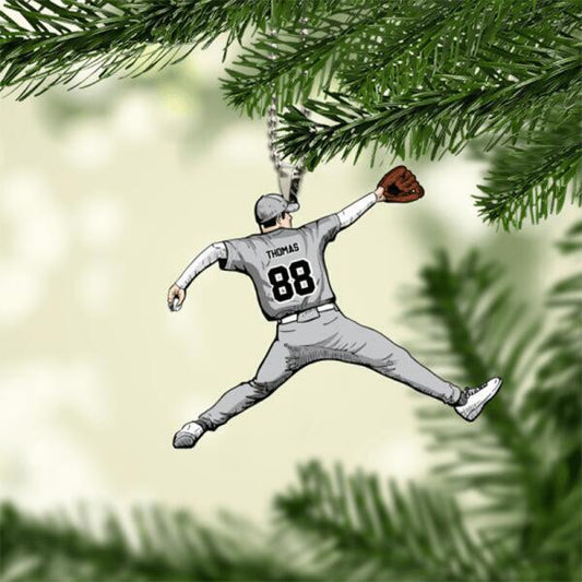 Personalized Baseball Player Throwing The Ball Shape Ornament