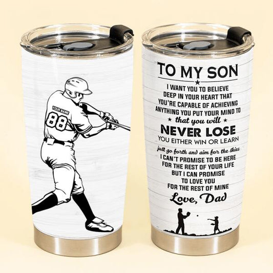 To My Son - Personalized Baseball Player Tumbler Cup - Gift For Son