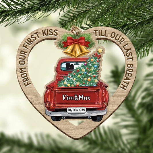 Personalized Couple Red Truck Memorial Christmas Ornament