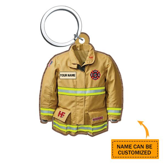 Personalized Wooden Firefighter Uniform Set Keychain